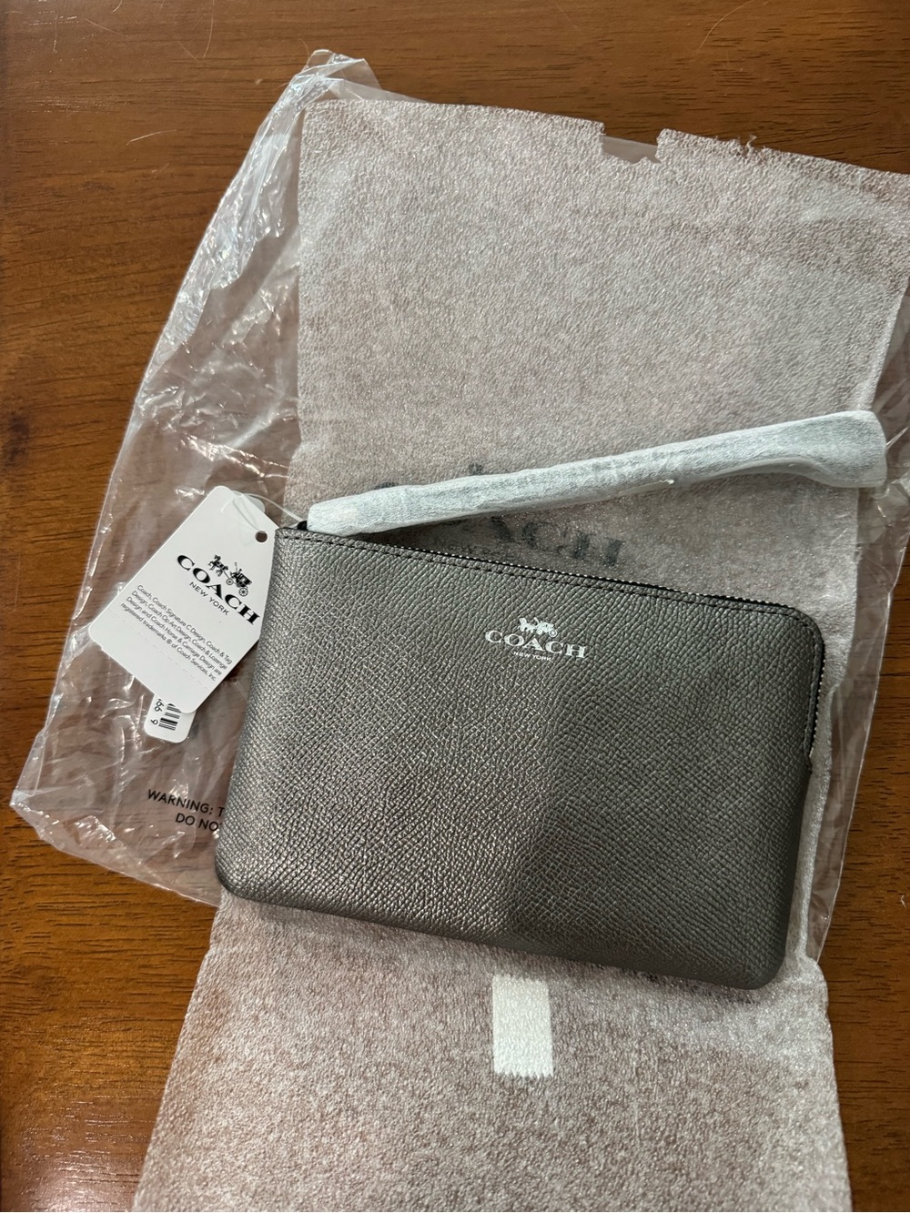 Coach Gray Zip Wristlet Pouch